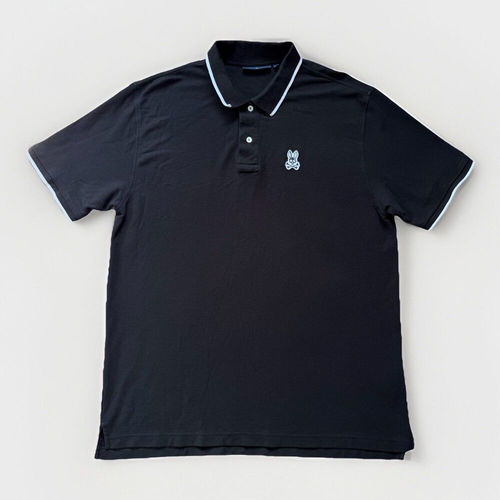 Psycho Bunny Marlon Pique Polo Size 8 XXL Black Pearl Buttons Pima Cotton